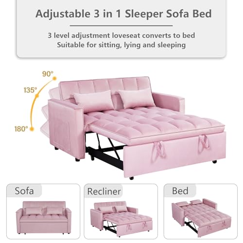3 in 1 Convertible Sleeper Sofa Bed Futon with Adjustable Backrest, Velvet, Black Q74350