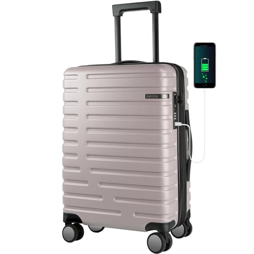 EMPSIGN Hardside Expandable Carry On Luggage Airline Approved, Carry On Suitcase with Spinner Wheels & Built-in TSA Lock, Durable Suitcase Rolling Luggage, Carry-On 20-Inch, Light Purple