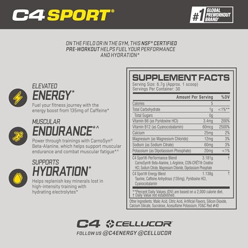Cellucor C4 Sport Pre Workout Powder Watermelon, NSF Certified for Sport, 30 Servings P484457