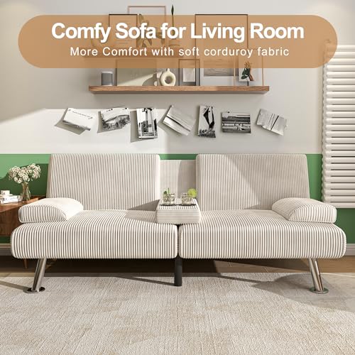 Shahoo Modern Linen Upholstered Convertible Futon Sofa Bed with Removable Armrests M32266