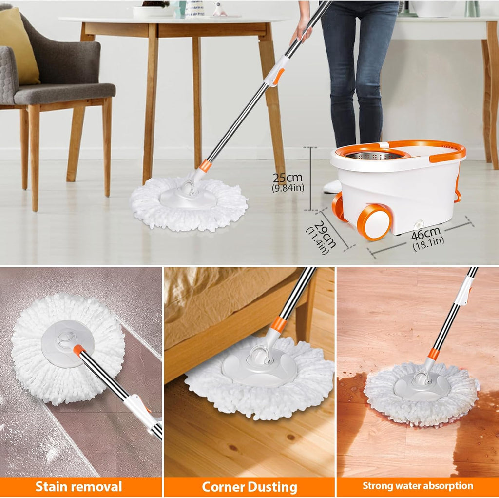 MASTERTOP Spin Mop and Bucket with Wringer, 57" Adjustable Handle, 6 Microfiber Pads O90747