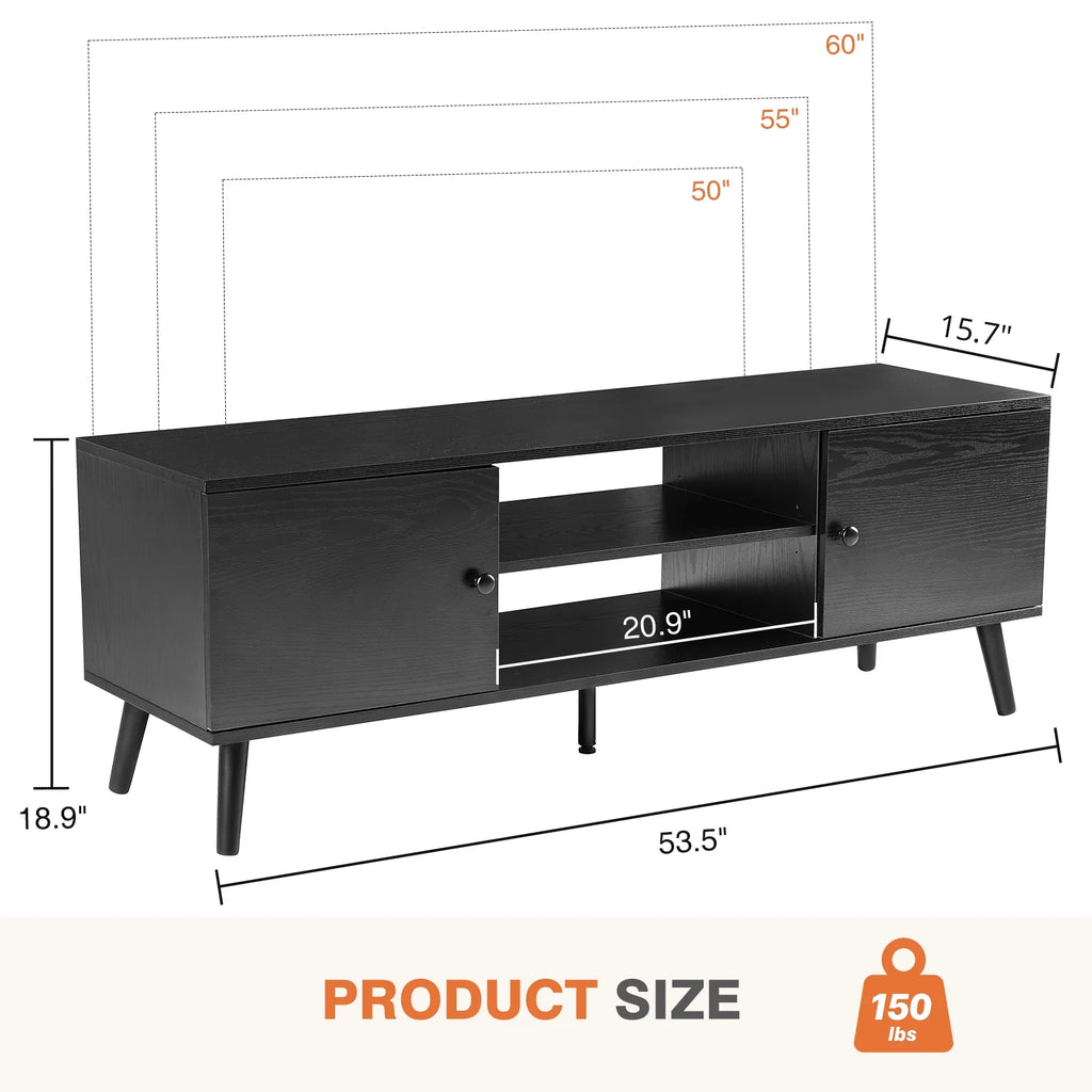 Mid Century Modern TV Stand for TVs up to 65-inch, Black K4106