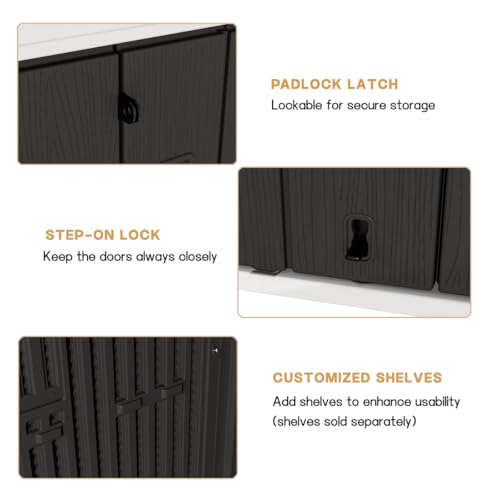 KINYING Outdoor Vertical Storage Shed 57 Cu.ft Waterproof Lockable Brown C842304
