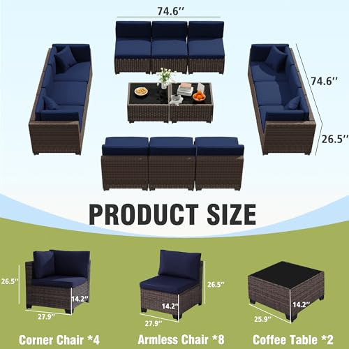 KIGOTY Patio Furniture Set 7 Pieces Outdoor Sectional Sofa with Cushions and Glass Coffee Table B60021