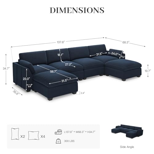 Belffin Extra Large Modular Sectional Sofa, 4-Seater L Shaped Velvet Couch, Black A1471