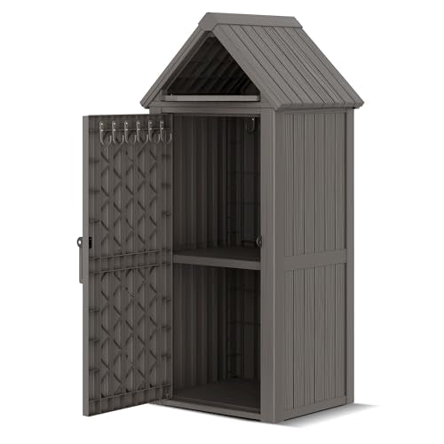 Outdoor Resin Storage Shed with Removable Shelves and Lock Ring, Black S55288