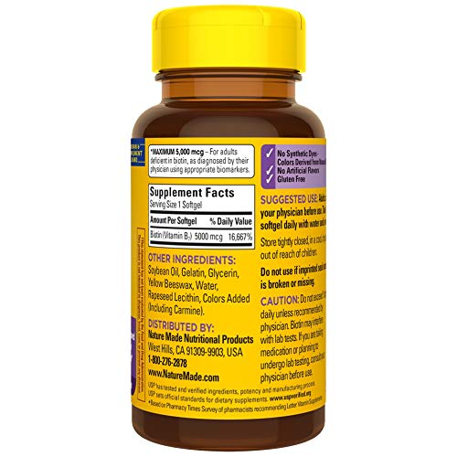 Nature Made Maximum Strength Biotin 5000 mcg, 120 Softgels Z600