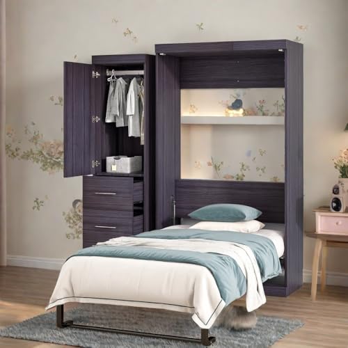 SOFTSEA Twin Murphy Bed Wood Wall Bed Foldable Cabinet Z16864