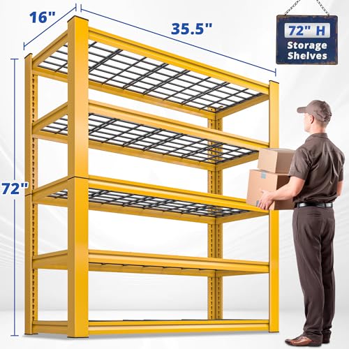 REIBII 3010LBS Storage Shelves 72" H Heavy Duty Metal 5 Tier Adjustable Shelving, Black B7978