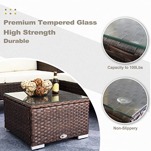 DIMAR GARDEN Outdoor Wicker Coffee Table with Glass Top Z1787