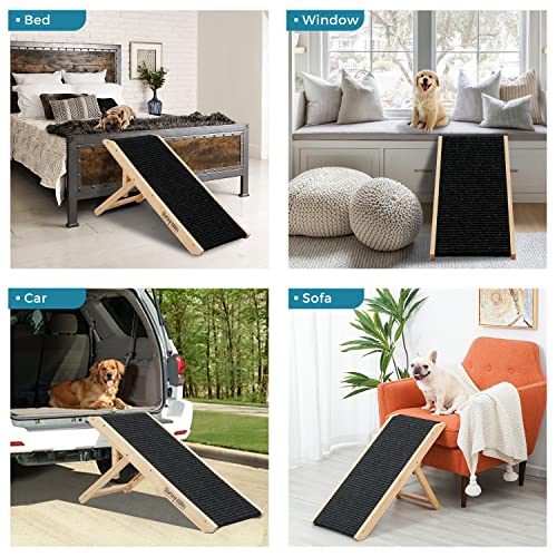 Adjustable Wooden Pet Ramp for Small Dogs, Folding Portable with Non-Slip Carpet Surface L57590