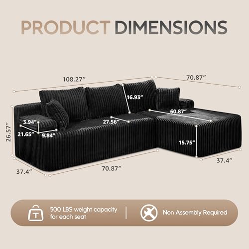 Modular Sectional Sofa L-Shape Couch with Oversized Chaise, Grey Stripe I49459