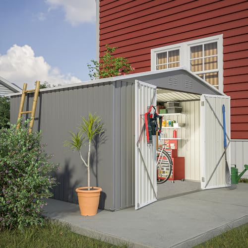 Outdoor Storage Shed 6x4 Ft, Heavy-Duty Resin Tool Shed with Lockable Doors Z7258