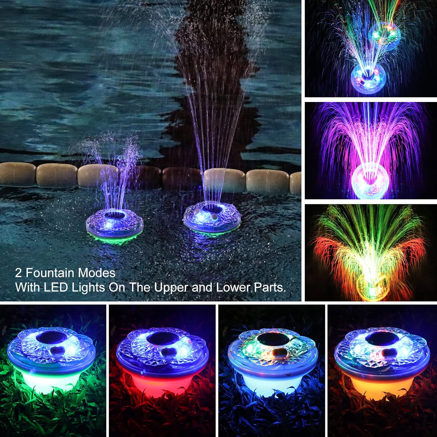 Floating Pool Fountain with Light Show, Rechargeable, IP68 Waterproof B72594