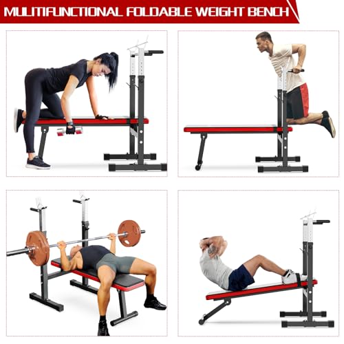 Adjustable Weight Bench with Squat Rack Folding Dip Station for Home Gym M703