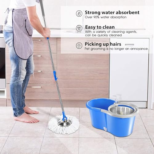 MASTERTOP Mop and Bucket with Wringer Set, Spin Mop with 4 Washable Microfiber Pads R114905