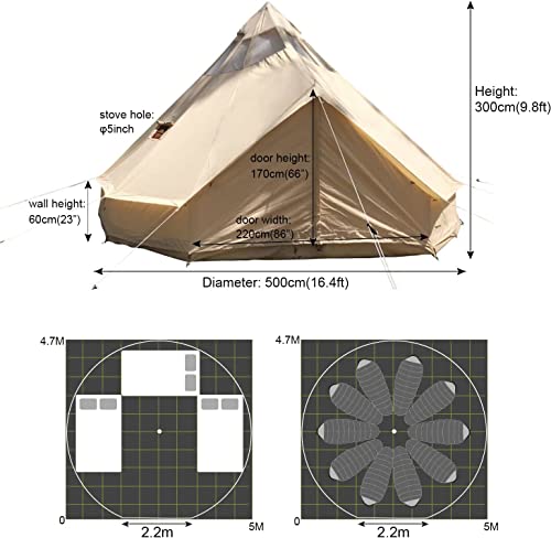 UNISTRENGH 5M Star Gazer Bell Tent 4 Season Waterproof Cotton Canvas for 6-8 Persons I420