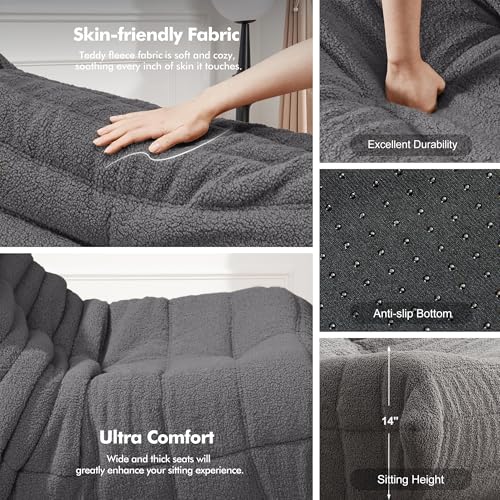 Bean Bag Chair Big Sofa for Adults with Memory Foam, Black Plush A2357