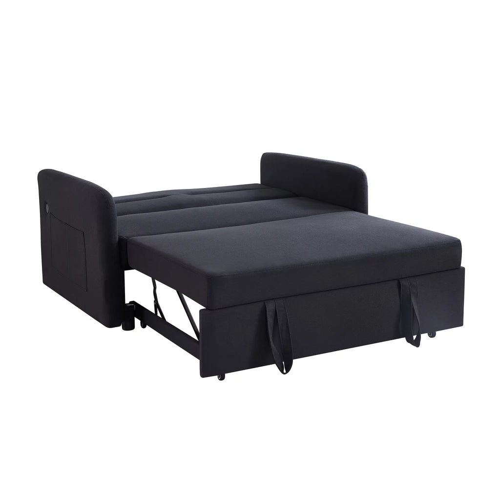 Holaki Velvet Convertible Loveseat Sleeper Sofa Bed with USB, Black G28354