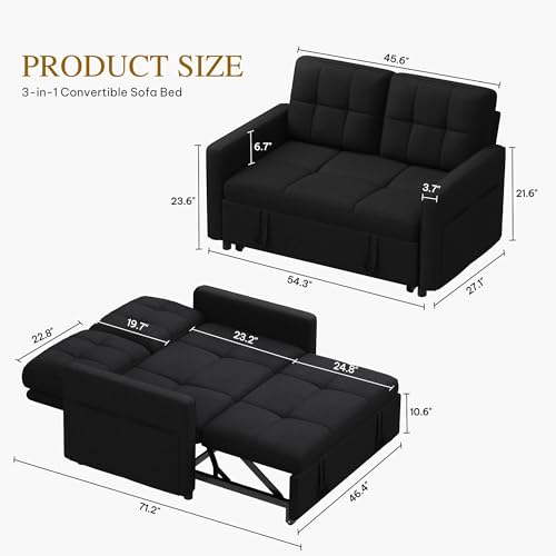 DWVO 55" Convertible Sofa Bed, 3-in-1 Sleeper Sofa with Pull-Out Bed, Linen Futon Couch W749781