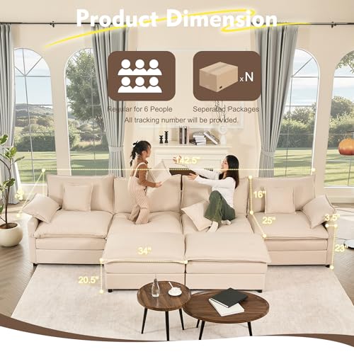 U Shaped Modular Sectional Sofa with Ottoman, Chenille, Black P2121