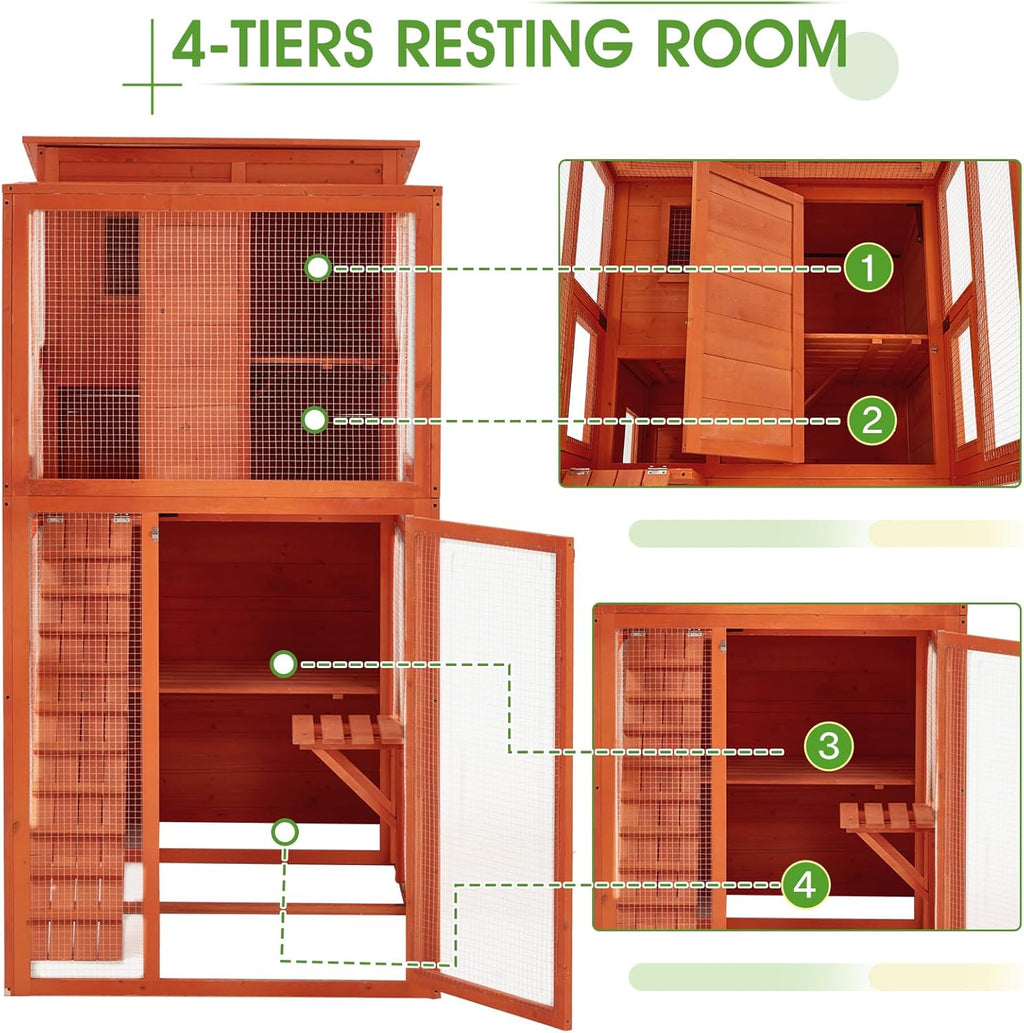 Esright Cat Catio Large Outdoor Cat Enclosure Wooden Walk-in Cage with Platform R49998