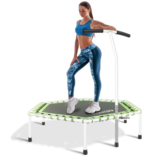 48'' Fitness Trampoline with Adjustable Handle Bar, Silent Trampoline Bungee Rebounder Jumping Cardio Trainer Workout for Adults - Max Limit 330 lbs
