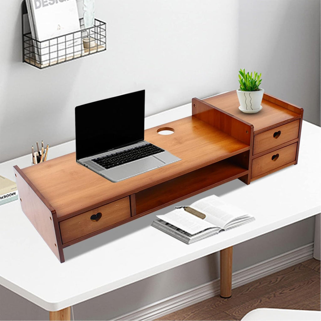 Bamboo Monitor Stand Riser with 3 Drawers, Retro Brown Q103172