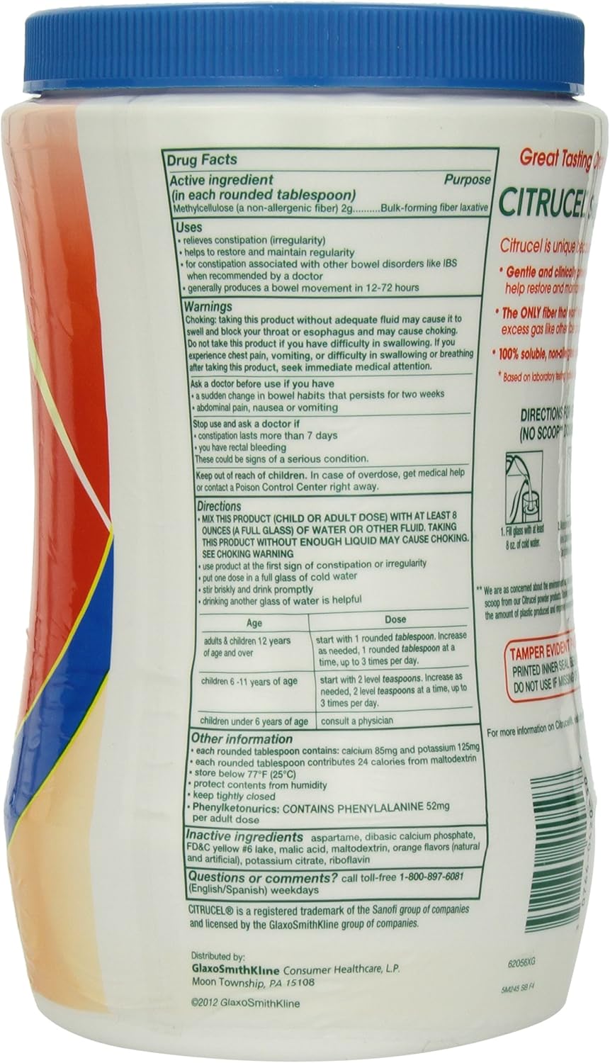 Citrucel Sugar Free Fiber Therapy, Orange, 32 oz R387024