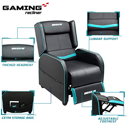 LEMBERI Gaming Recliner Chair PU Leather Ergonomic Racing Style Grey B4055