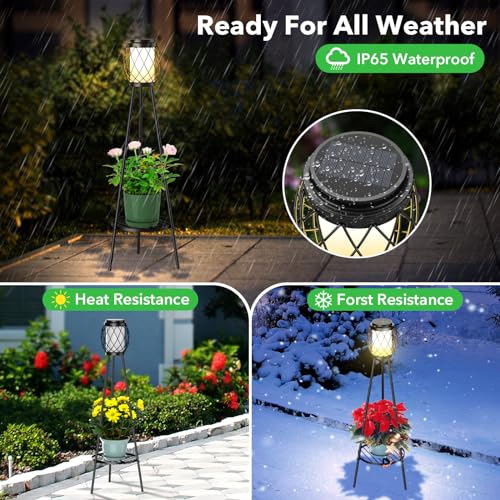 2 Pack Solar Lights Outdoor with Plant Stands - Metal Tripod Patio Decor M835880