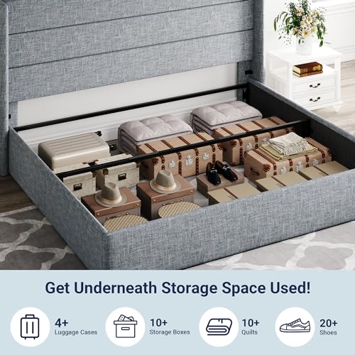 Allewie Full Size Lift Up Storage Bed with Wingback Headboard, Light Beige C85153