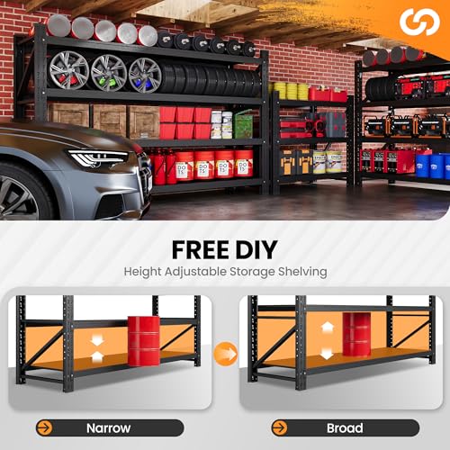 71" W Heavy Duty Steel Garage Shelving, 4-Tier Adjustable Storage Rack, Black C40455