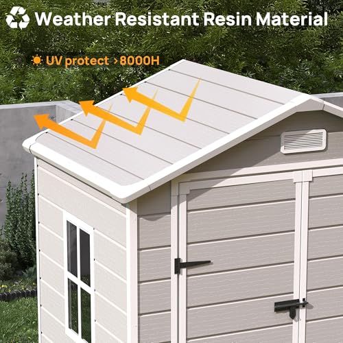 Resin Outdoor Storage Shed 6x6FT with Lockable Door, Waterproof Garden Tool Shed C8415