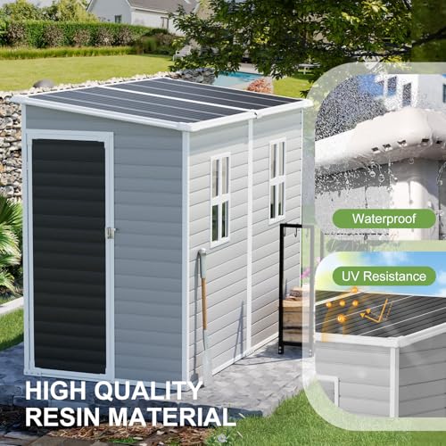 8x6x7 FT Resin Storage Shed, Waterproof Outdoor Tool Shed with Floor, Dove Grey C693740