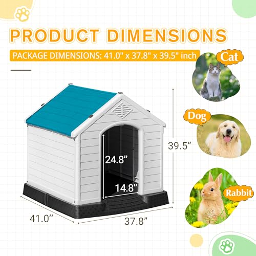 Waterproof Plastic Dog House for Small Medium Large Dogs, Insulated with Elevated Floor, Gray F264926