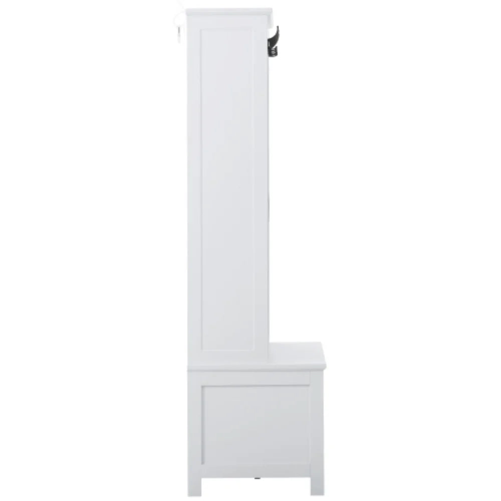 White Wooden Hall Tree with Sliding Doors and Storage Bench O243