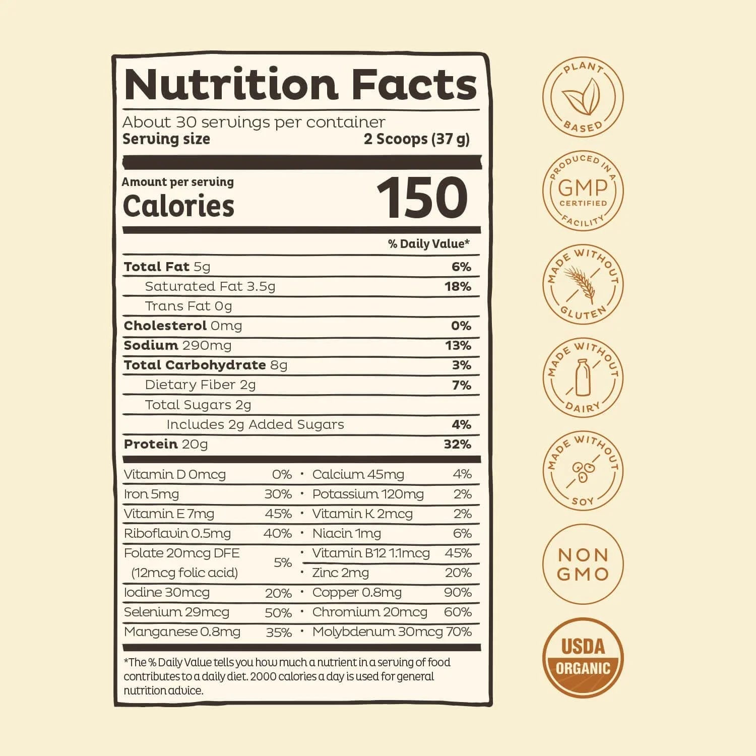 KOS Vegan Protein Powder Vanilla USDA Organic Pea Protein Blend, 30 Servings T773