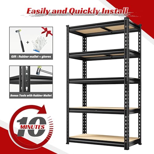 REIBII Set of 2 Storage Shelves 5 Tier Heavy Duty Metal Garage Shelving R5807