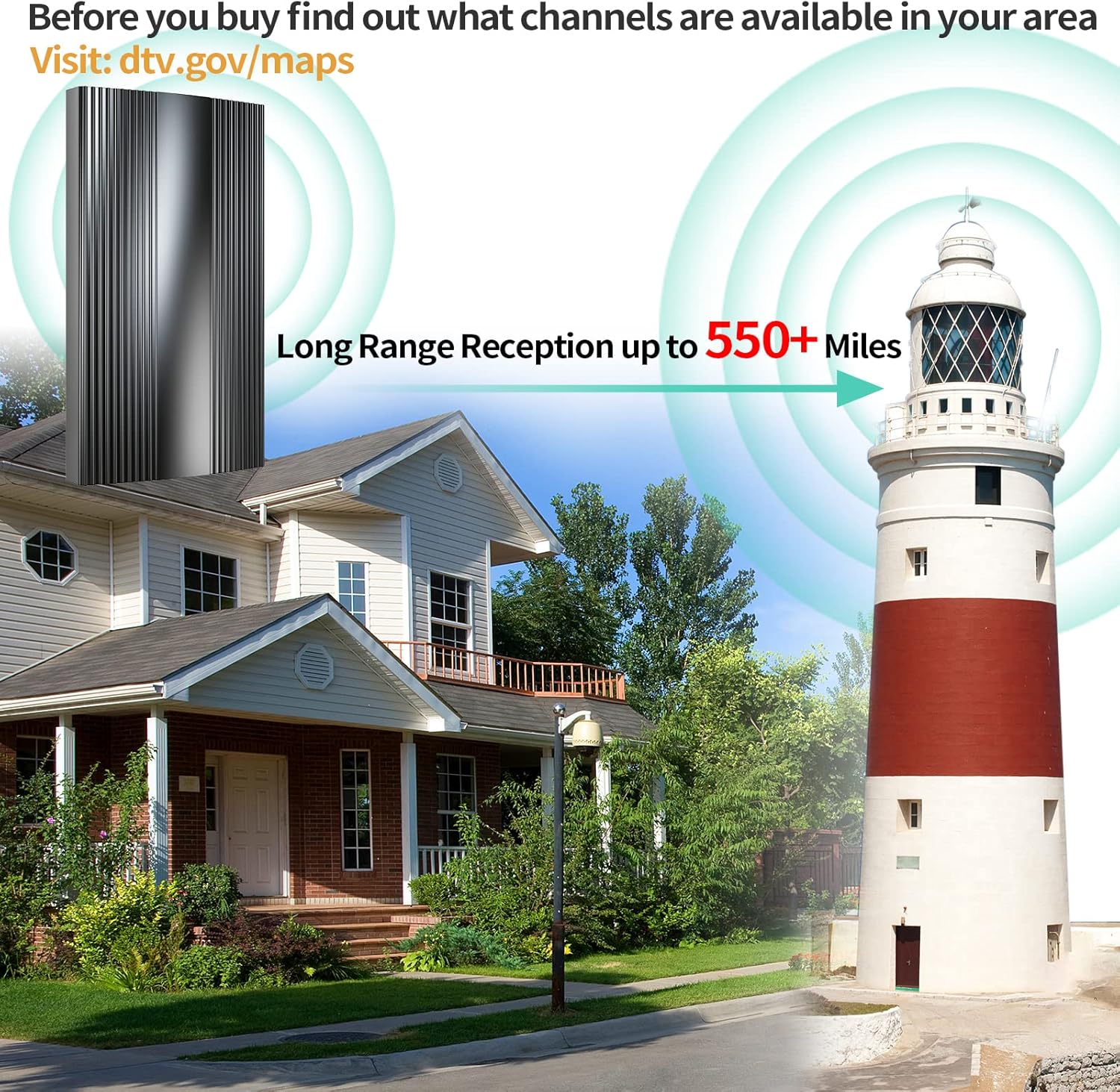 Upgraded TV Antenna 550+ Miles Indoor Outdoor Digital HDTV with Amplifier & 33FT Coaxial Cable J12971
