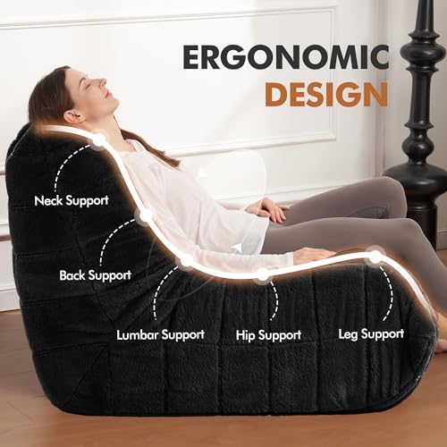 Bean Bag Chair Big Sofa for Adults with Memory Foam, Black Plush A2357