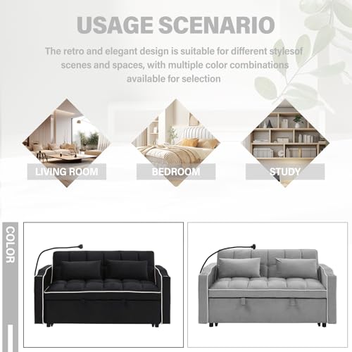 WIIS' IDEA Convertible Sofa Bed 3-in-1 Velvet Sleeper with Adjustable Backrest, Gray L188547
