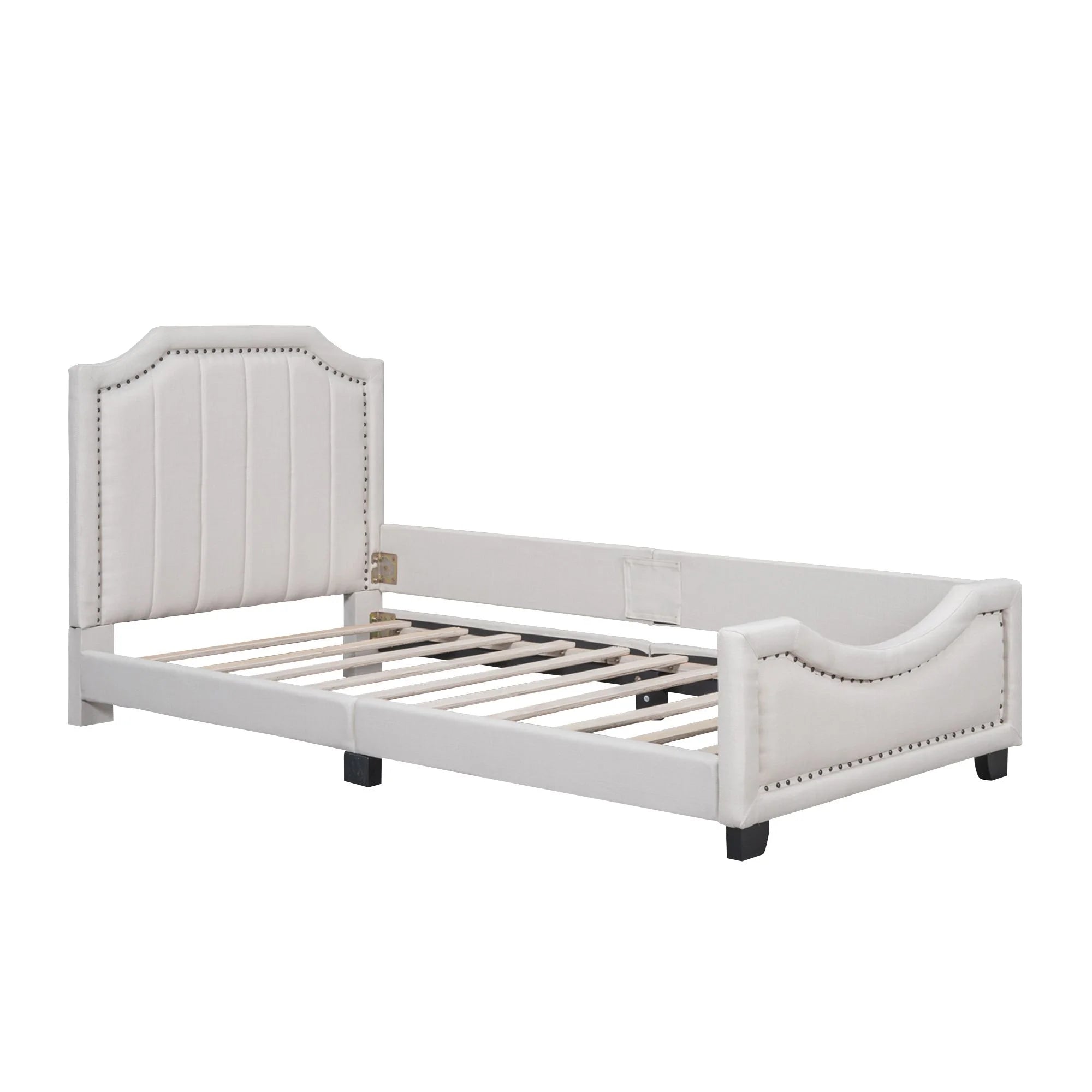 Twin Upholstered Platform Bed with Nailhead Trim and Storage M24169