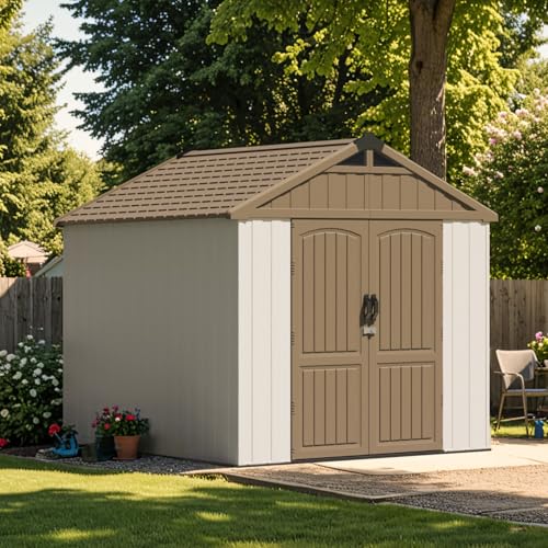 Patiowell 8 x 12 FT Plastic Outdoor Storage Shed with Floor, Window and Lockable Door F41822