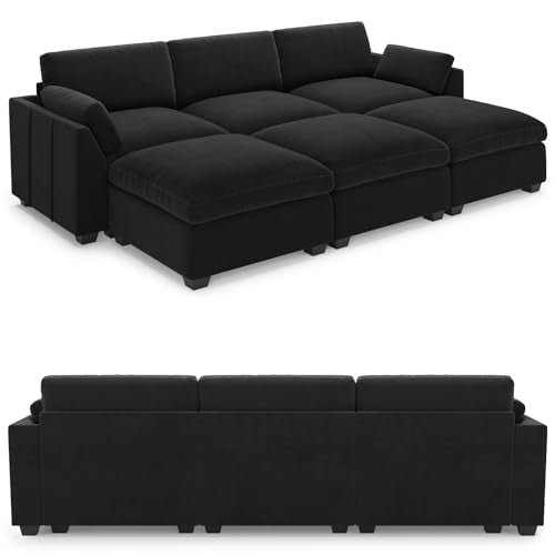 Belffin Extra Large Modular Sectional Sofa, 4-Seater L Shaped Velvet Couch, Black A1471