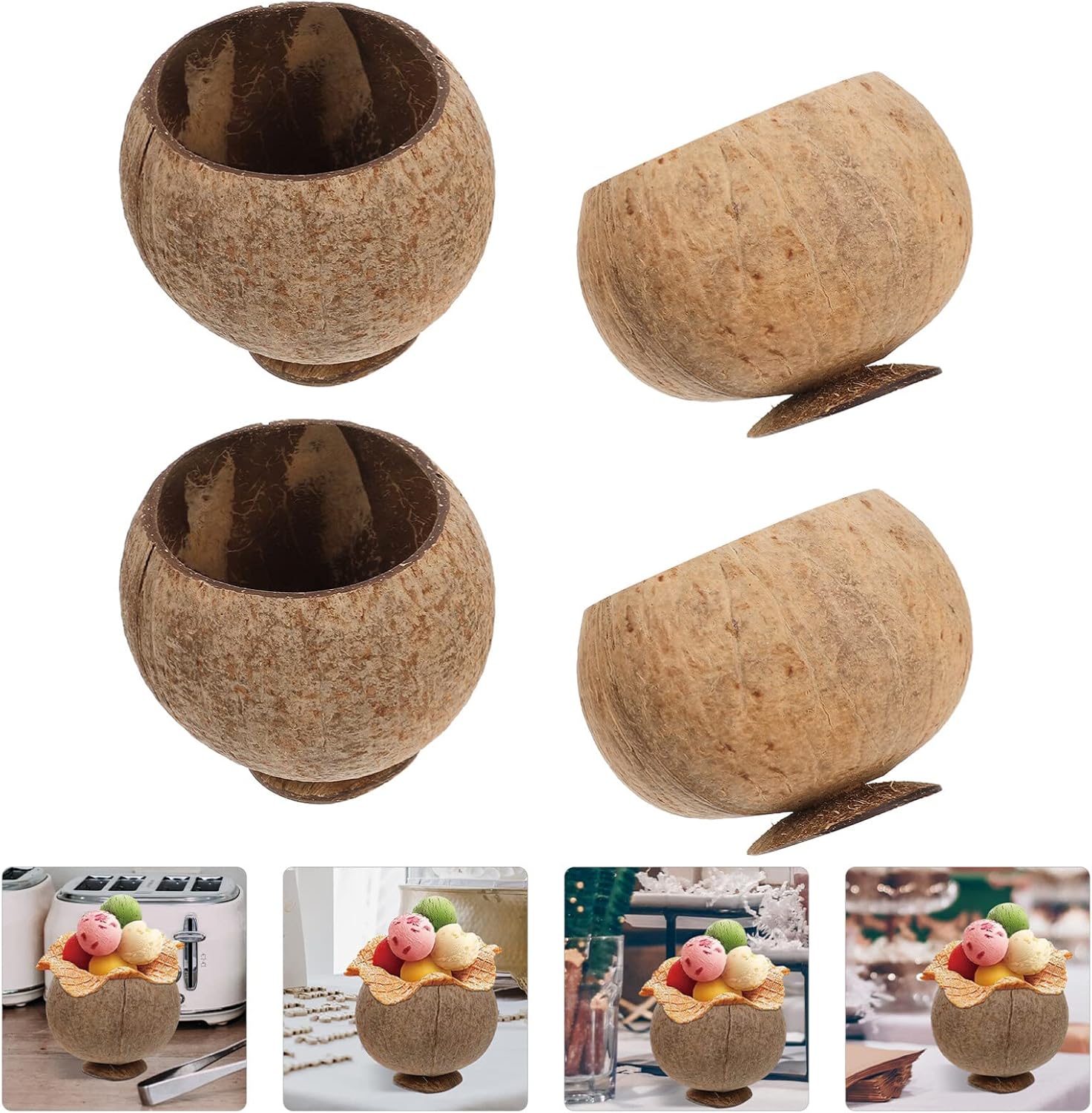 Tiki 4pcs Natural Coconut Shell Cups Hawaiian Luau Party D954539