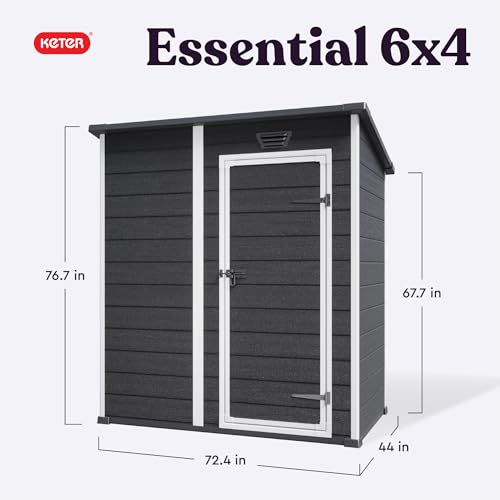 Keter Essential Shed 4x6 Resin Outdoor Storage Shed, Black and White K770
