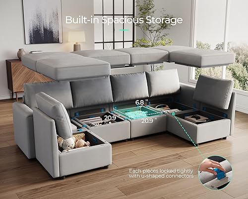 LINSY HOME Modular U Shaped Sectional Sofa with Storage, Blue M8981