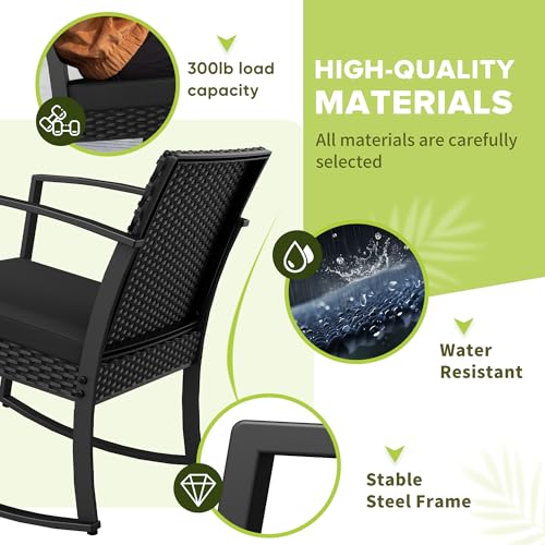 Homall 3 Piece Resin Outdoor Bistro Set with Cushions and Table, Black T139662