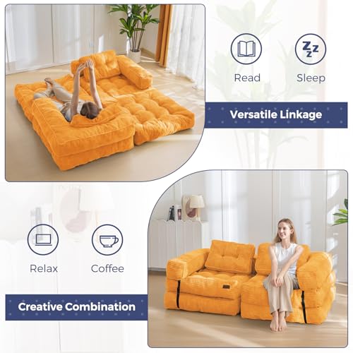 MAXYOYO Folding Sofa Bed L-Shaped Convertible Sleeper Couch with Pillow, Dark Grey X9070